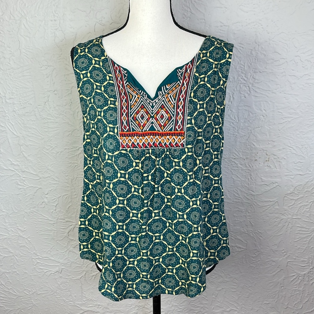 World Market Embroidered Notch Neck Sleeveless Top